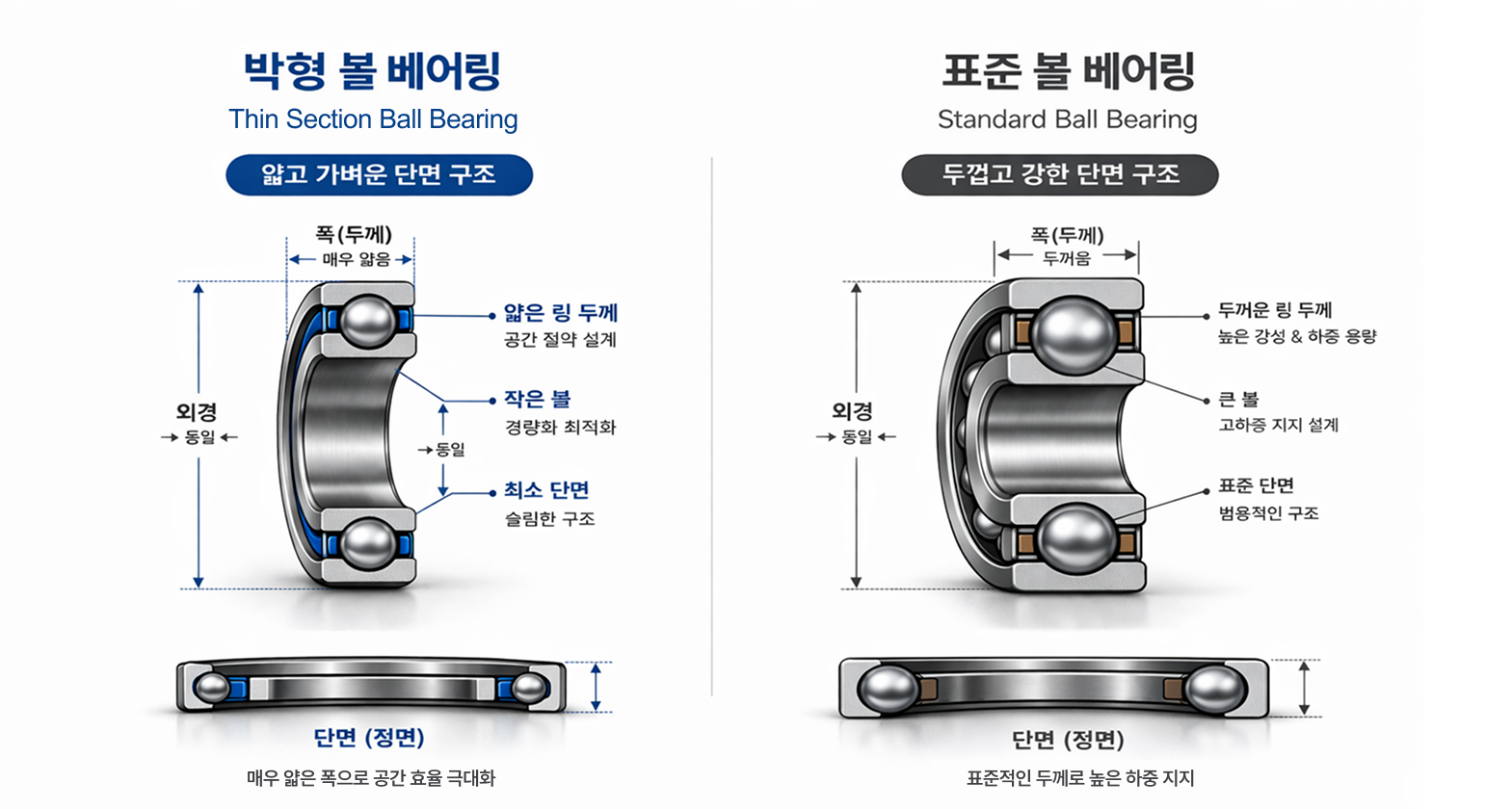 AI-generated image of Thin Section Ball Bearing structure | 박형 볼베어링 구조 ⓒ ChatGPT, Edited by ORSKOREA